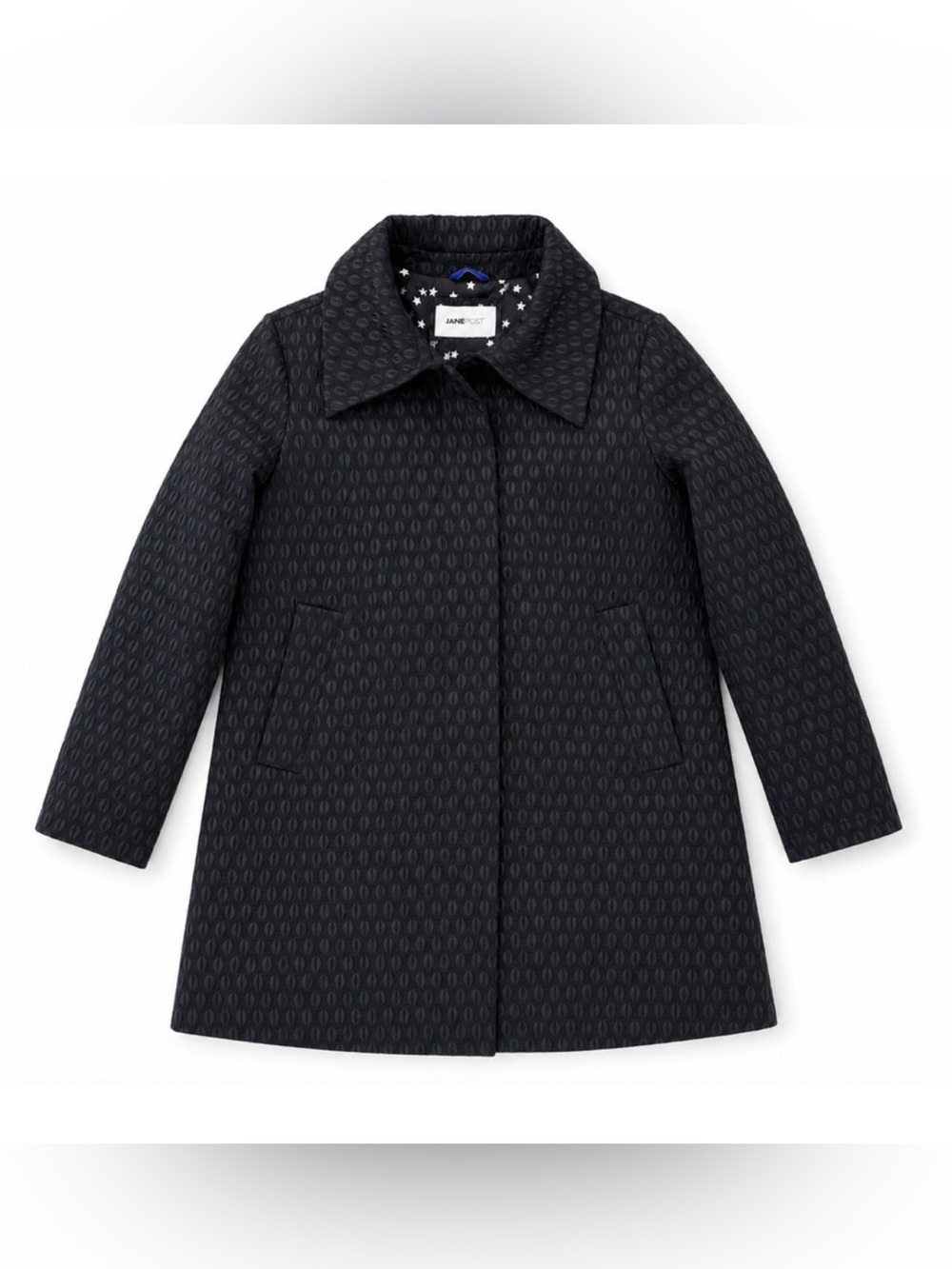 NWT JANE POST NAVY HIDDEN QUILTED JACQUARD STAR LINED RAIN JACKET COAT $745 SZ S